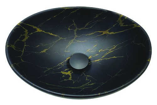 Vasque ovale à poser HANA en céramique 40,5 x 33 x 14 cm - Marbre noir